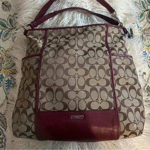 Coach Bag, canvas and leather (red, brown, tan)